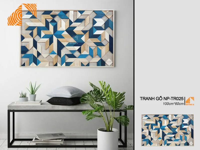 Giá tranh gỗ Mosaic nghệ thuật treo phòng khách 