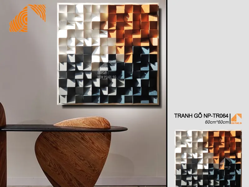 kết hợp tranh gỗ Mosaic nghệ thuật treo phòng khách