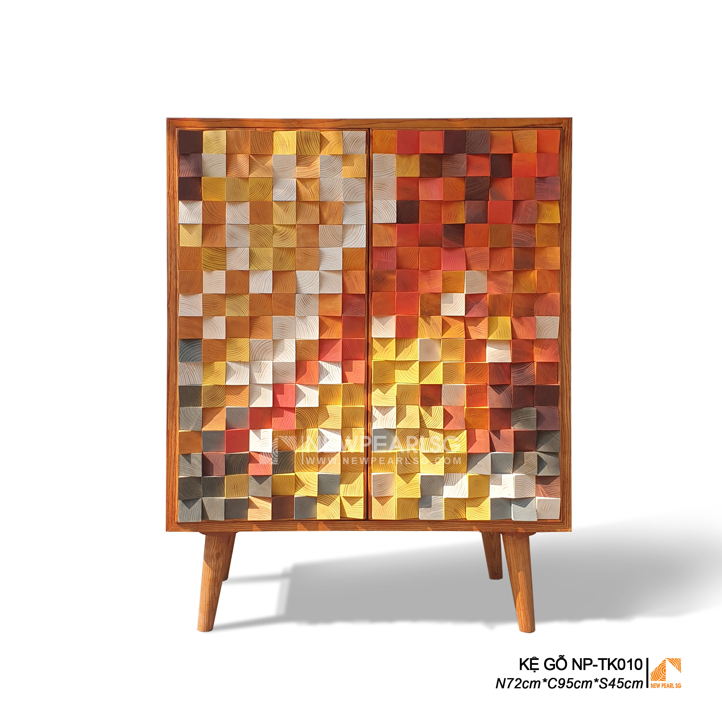 Tủ console mặt cánh gỗ ghép mosaic NP-TK010