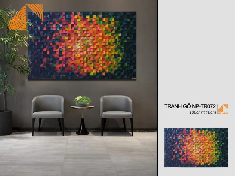 tranh gỗ Mosaic nghệ thuật treo phòng khách có trần thấp