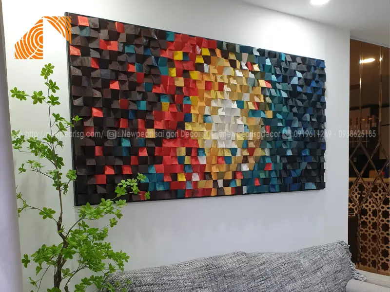 màu sắc tranh gỗ Mosaic nghệ thuật treo phòng khách