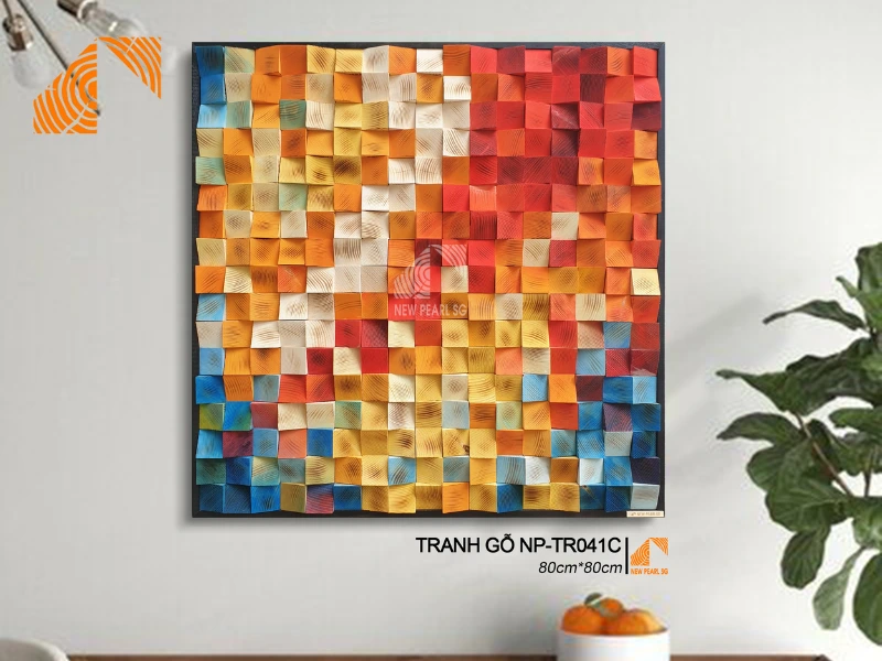 phong cách tranh gỗ Mosaic nghệ thuật treo phòng khách