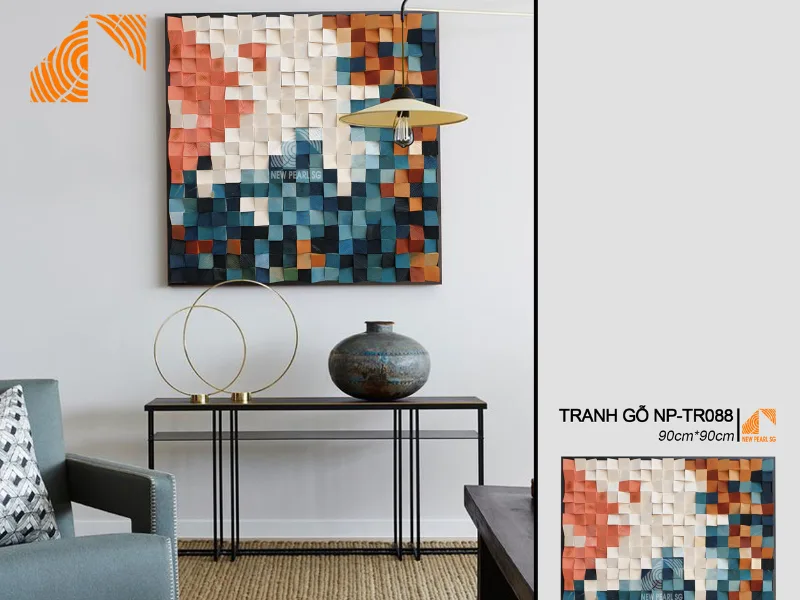 tranh gỗ Mosaic nghệ thuật treo phòng khách có trần thấp