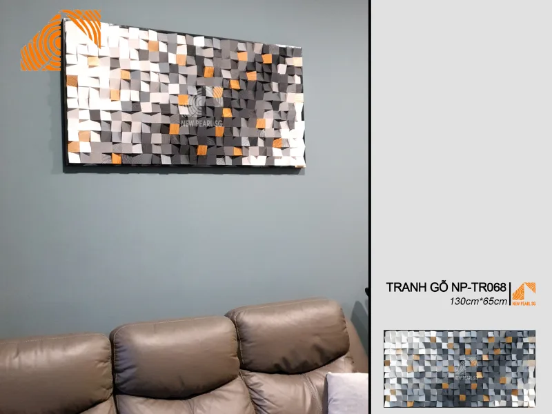 tranh gỗ Mosaic nghệ thuật treo phòng khách có trần thấp