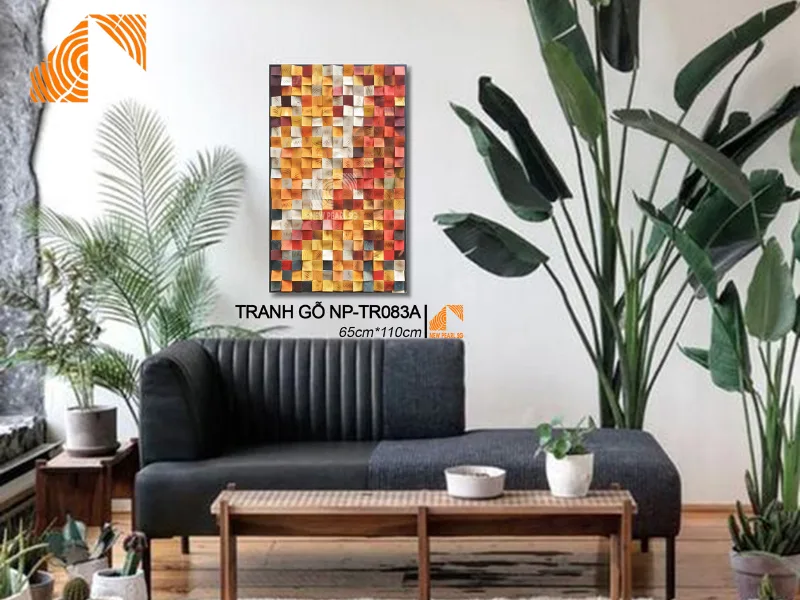 tranh gỗ Mosaic nghệ thuật treo phòng khách có trần thấp