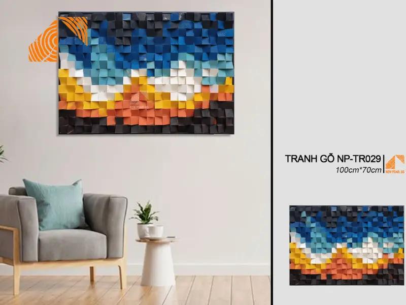 mẫu tranh gỗ mosaic treo phòng ngủ