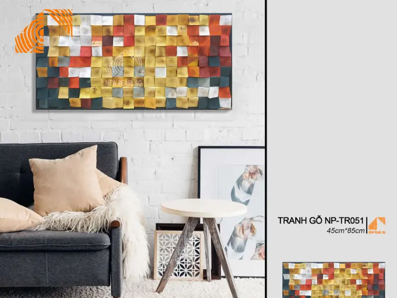 Cách phối hợp tranh gỗ mosaic với không gian phòng khách