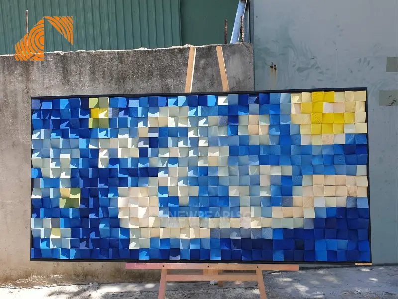 họa tiết tranh gỗ Mosaic nghệ thuật treo phòng khách